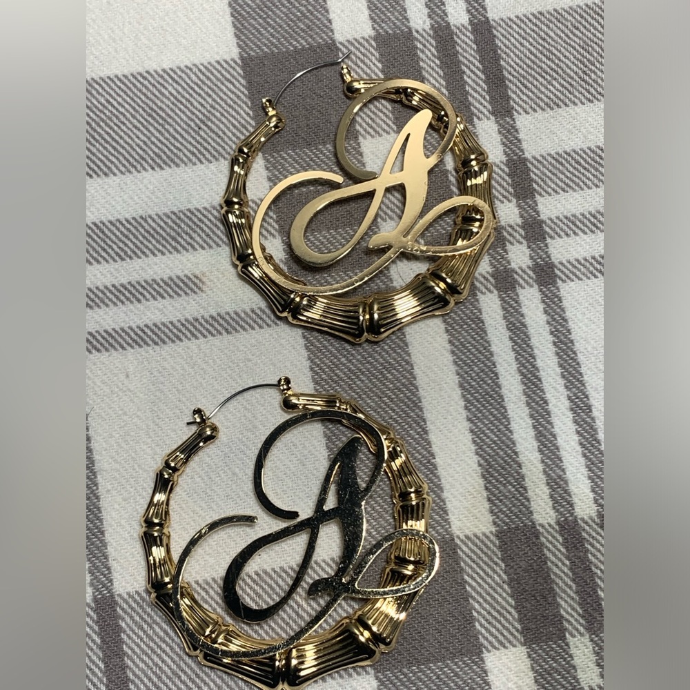 Large Initial “A” Bamboo Earrings - Picture 5 of 5